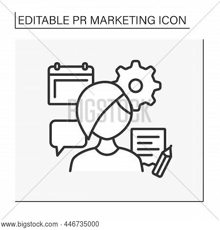 Event Manager Line Icon. Person Responsible For Coordinating And Arranging Events, Parties, Press Co