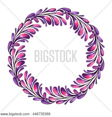 Watercolor Composition Of Abstract Ornament, On White Background. Frame, Wreath, Border. Greeting Ca
