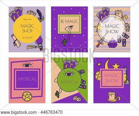 Magic Hand Drawn Doodle Banners. Vector Icons Of Magic Items. Collection Halloween Elements. Magic B