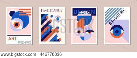 Abstract Modern Bauhaus Posters. Minimal Swiss Retro Art Design Paintings Templates With Geometric S