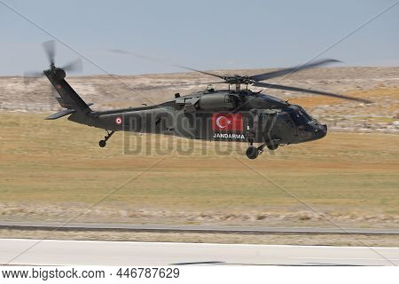 Eskisehir, Turkey - September 12, 2021: Turkish Jandarma Force Sikorsky S-70 Yarasa Display In Sivri