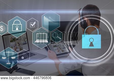 Developing Network Security System. Internet Data Security Concept. Laptop.