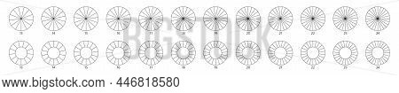 Pie Chart Icon. Segment Slice Sign. Circle Section Graph Line Art. 14, 17, 18 Segment Infographic. W