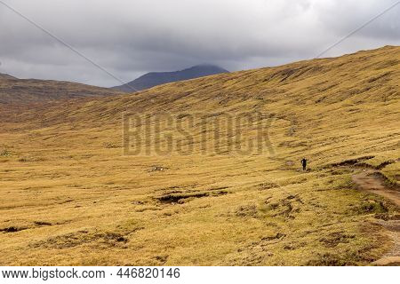 Sandavagur, Vagar, Faroe Islands- 29 April 2018: Tourists On The Walking Path, The Old Path To The P