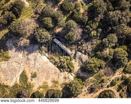 Aerial View Of The Monolith Of Algajola. A Large Granite Column Measuring 17.36m By 2.74m Cut In 183