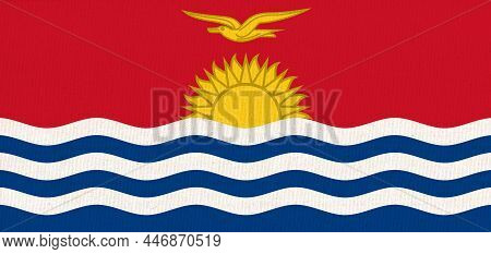 Flag Of Kiribati. National Kiribati Flag On Fabric Surface. Kiribati National Flag On Textured Backg