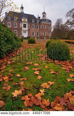 Fallen Leaves In Front Of A Monumental Castle In Ruurlo