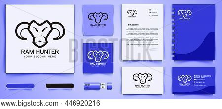 Mono Line Sheep, Goat Head Logo  And Business Branding Template Designs Inspiration Isolated On Whit