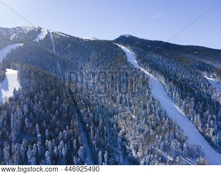 Aerial Winter View Of Rila Mountain Near Ski Resort Of Borovets, Sofia Region, Bulgaria