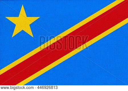 Flag Of Democratic Republic Of Congo. National Congolese Flag On Fabric Surface. Congolese National 