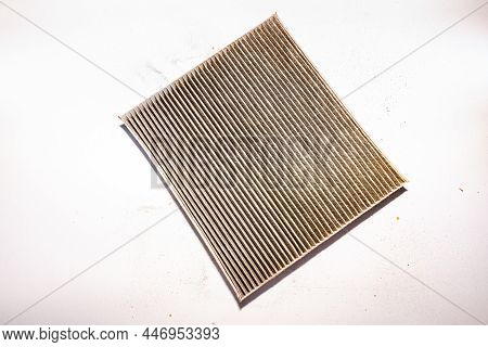 Reverse Side Of The Car Cabin Filter Turned Black From Dirty Air And Stopped Passing Air, Selective 