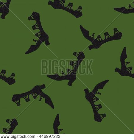 Accessory Seamless Pattern With Black Women Boots Ornament. Green Background. Elegance Shoes Print.