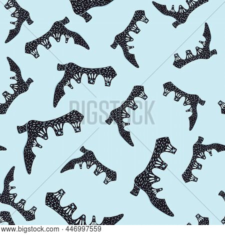 Luxury Seamless Accessory Pattern With Random Women Boots Ornament. Blue Background.