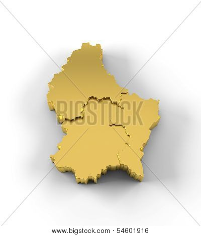 Luxembourg map 3D gold with states stepwise and clipping path