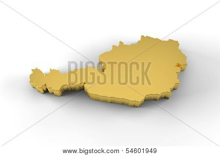 Austria map 3D gold with clipping path