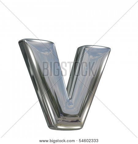 Metal polished glossy lovercase letter v from chrome solid alphabet isolated on white