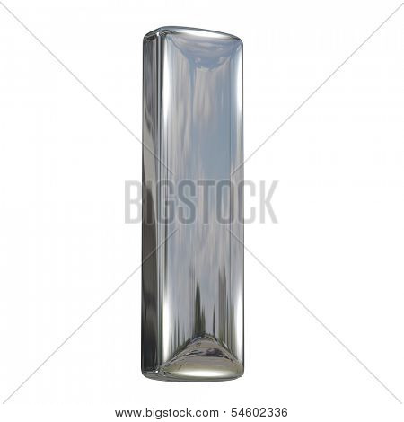 Metal polished glossy lovercase letter l from chrome solid alphabet isolated on white