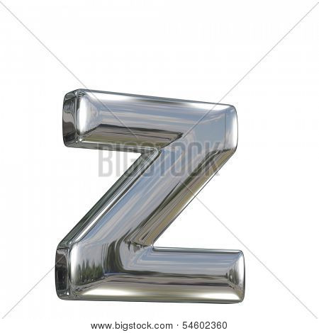 Metal polished glossy lovercase letter z from chrome solid alphabet isolated on white