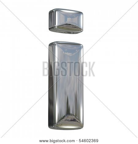 Metal polished glossy lovercase letter i from chrome solid alphabet isolated on white