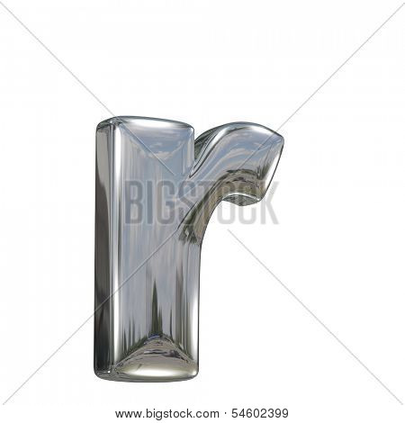 Metal polished glossy lovercase letter r from chrome solid alphabet isolated on white