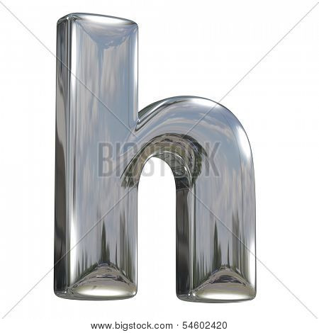 Metal polished glossy lovercase letter h from chrome solid alphabet isolated on white