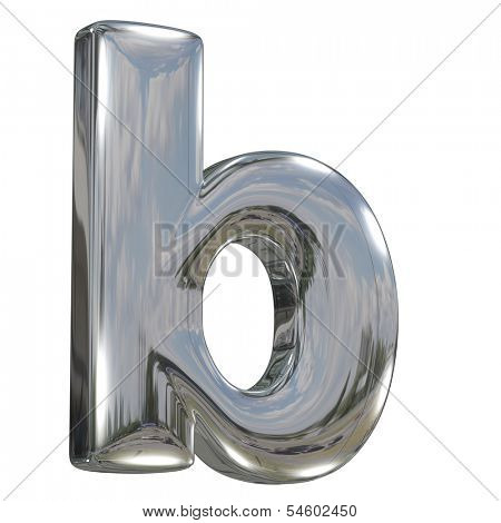 Metal polished glossy lovercase letter b from chrome solid alphabet isolated on white