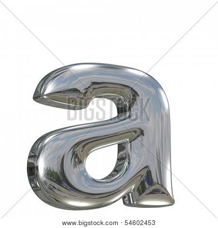 Metal polished glossy lovercase letter a from chrome solid alphabet isolated on white