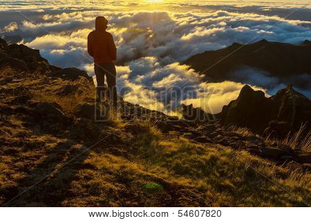 Pico Ruivo and Pico do Areeiro mountain peaks in  Madeira, Portugal