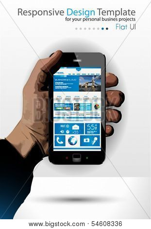 UI Flat Design Elements in a modern Smartphone ina hand: Original web template