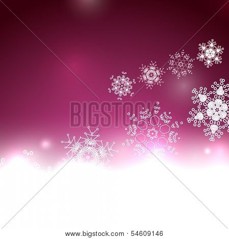 Purple Christmas lights and snowflakes. Elegant abstract background with bokeh lights and stars