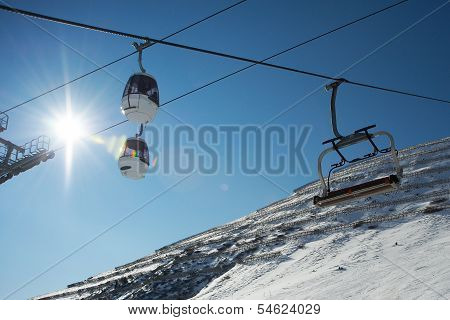 Ski Lifts And Slope With Protection From Avalanches