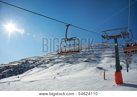Ski Lifts And Slope With Protection From Avalanches