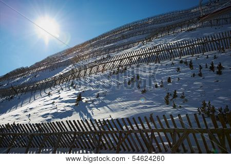 Snowy Slope With Protection From Avalanches