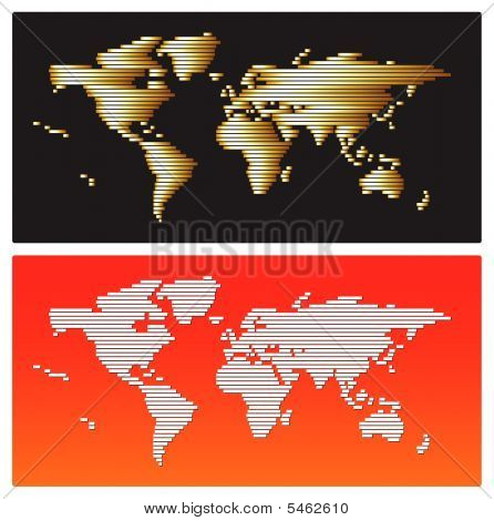 Mappa del mondo In formato vettoriale - oro e bianchi strisce