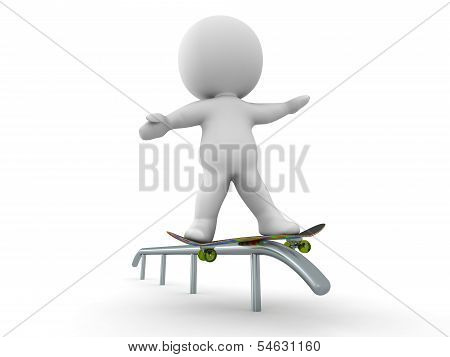 3D Man Skateboarding Rail Grind Trick