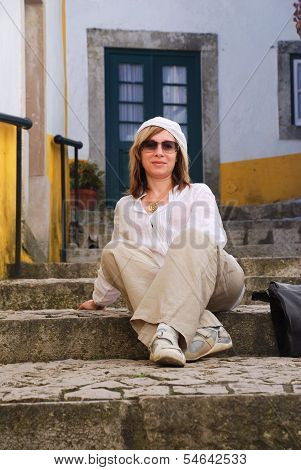 Woman in mediterranean town