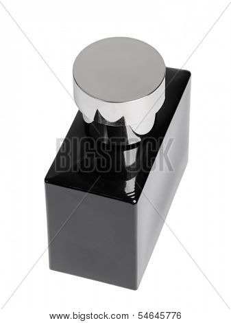 Black perfume bottle isolated on white background