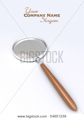 3D rendering of a magnifying glass with a wooden handle 