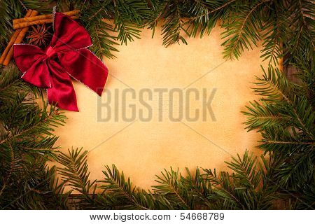 Claret Bow On Old Paper, Christmas Decoration