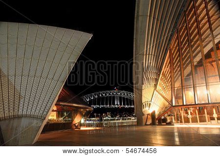 Sydney Opera House And Harbour Bridge Lit At Night