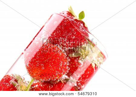 Fresh Strawberry in Mineral water with boobles