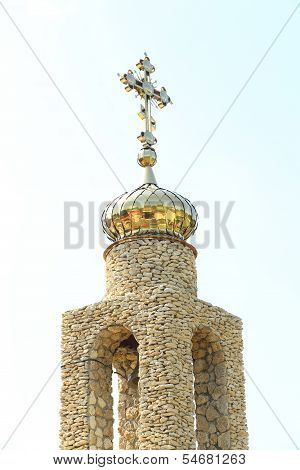 Belfry at blue sky in Old Orhey, Moldova