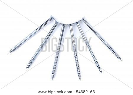 Six screws semicircle on a white background