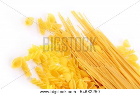 Yellow Italian pasta in different forms