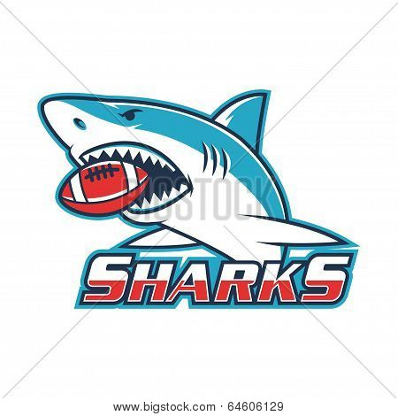 Emblem shark holds ball in his mouth