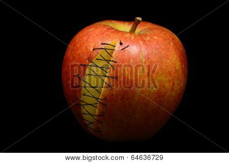 Red apple with scars