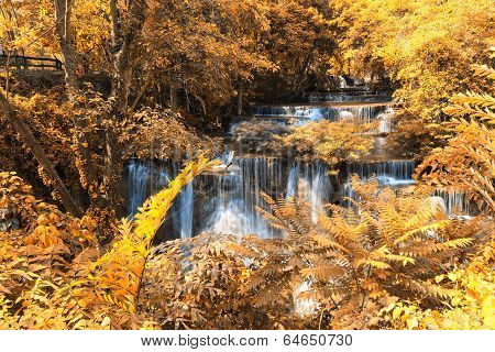 Deep Forest Waterfall In Kanchanaburi (huay Mae Kamin), Thailand.autumn Waterfall In Kanchanaburi (h