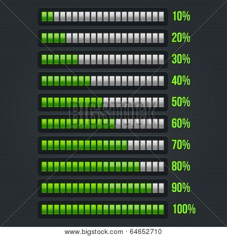 Green Progress Bar Set. 10-100%
