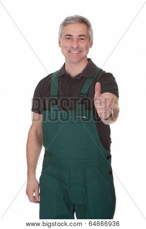 Mature Male Gardner Showing Thumb Up Sign
