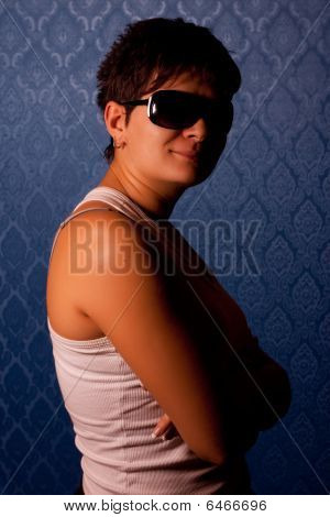 Girl On Blue Background